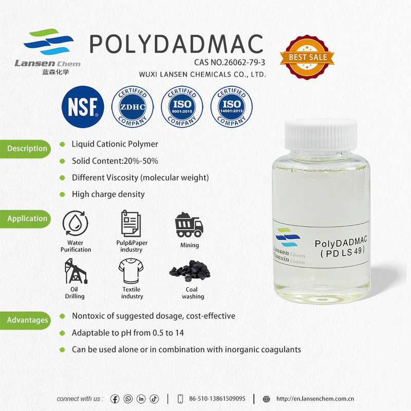 Type liquide Agent de traitement de l'eau potable Polydadmac Coagulant Applicabilité à large spectre Non toxique