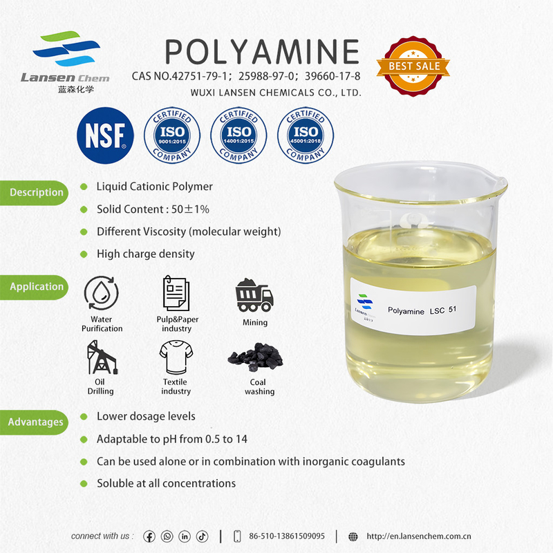 Produits chimiques purificateurs d'eau par polyamine cationique pour le traitement et la décoloration des eaux usées dans l'industrie textile