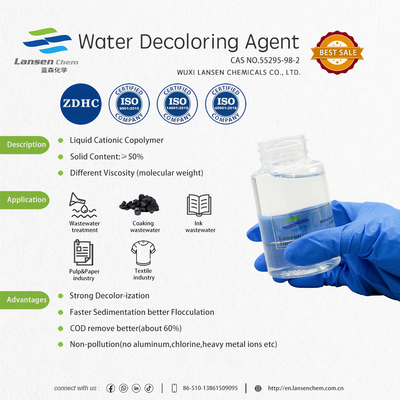 Agents de décoloration de l'eau PolyDCD dicyandiamide formaldéhyde résine quaternaire Copolymère cationic d'ammonium Excellente efficacité dans la décoloration, la floculation et l'élimination des COD